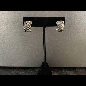 Silver-tone Bead Design Huggie Earrings